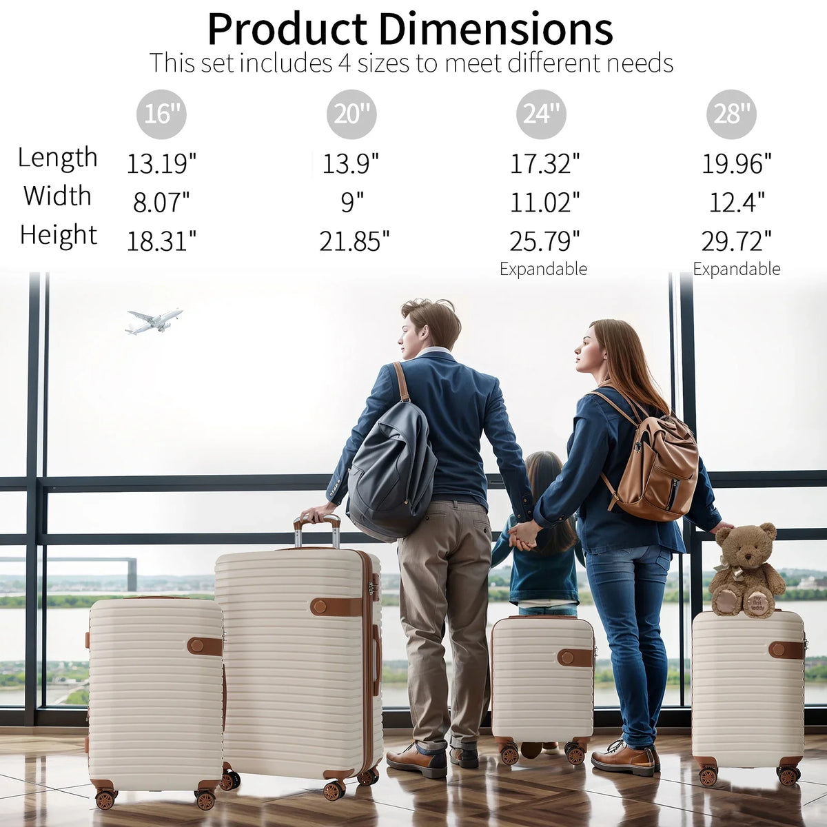 4 Piece Luggage Set Suitcase Set, ABS Hard Shell Mass Expandable Travel Luggage with 4 Packing Cubes, TSA Lock, Suitcases With Spinner Wheels for Men Women 16''20''24''28''