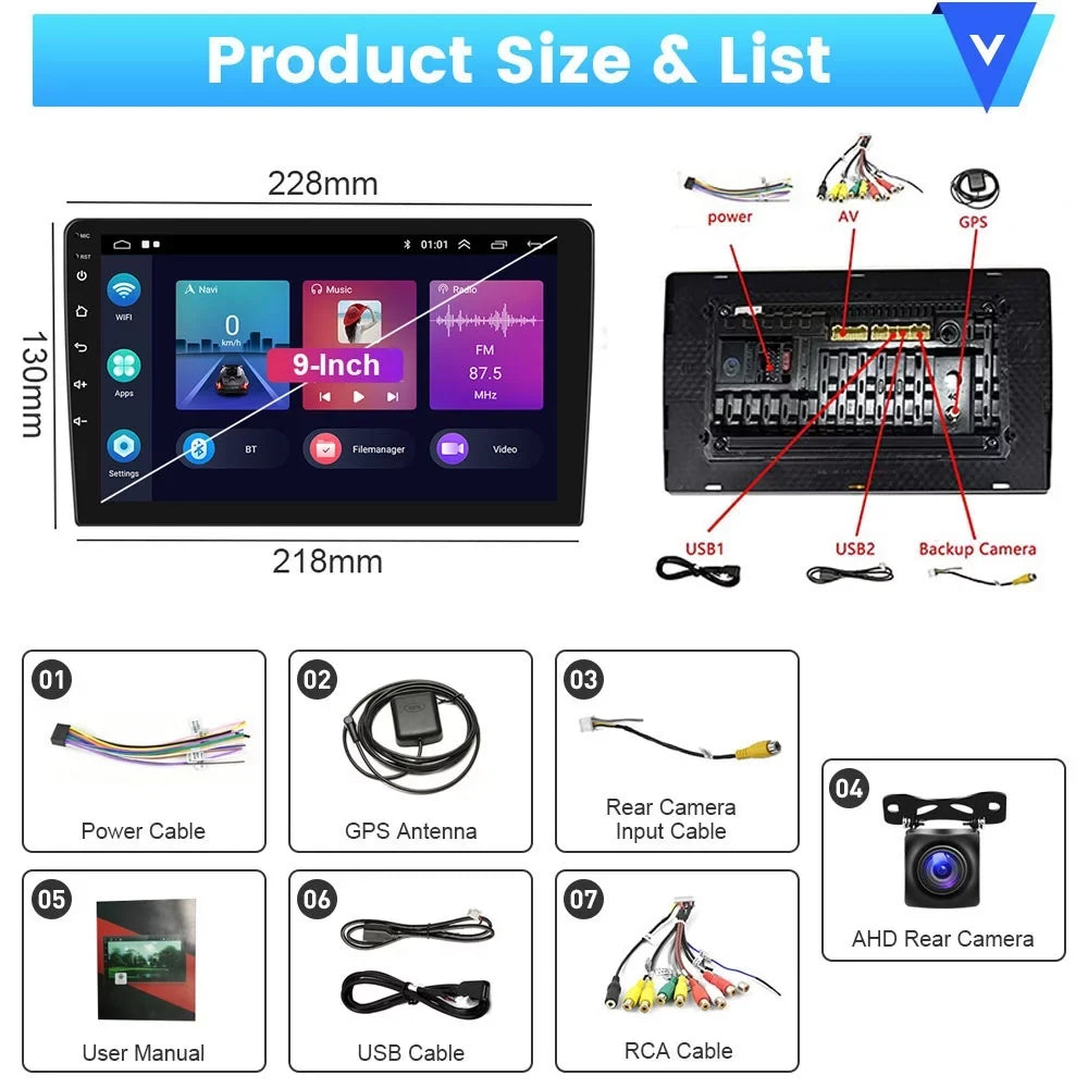 Podofo 2+32G for Camry 2006-2011 Car Stereo Radio Wireless Carplay Android Auto Mirror Link 9'' Touchscreen HD 1080P WIFI GPS Hifi FM Bluetooth, AHD Backup Camera