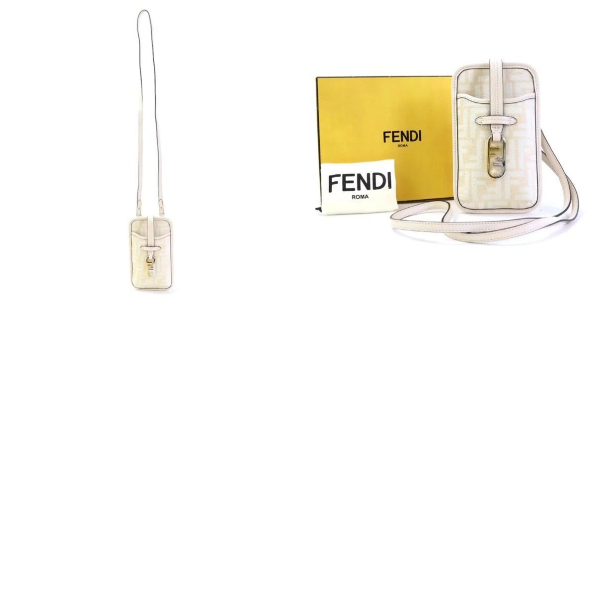 Pre-Owned Fendi FENDI Pouch Phone Orlock Leather/Viscose Pink Beige Women's 7AS131 A7 (Good)