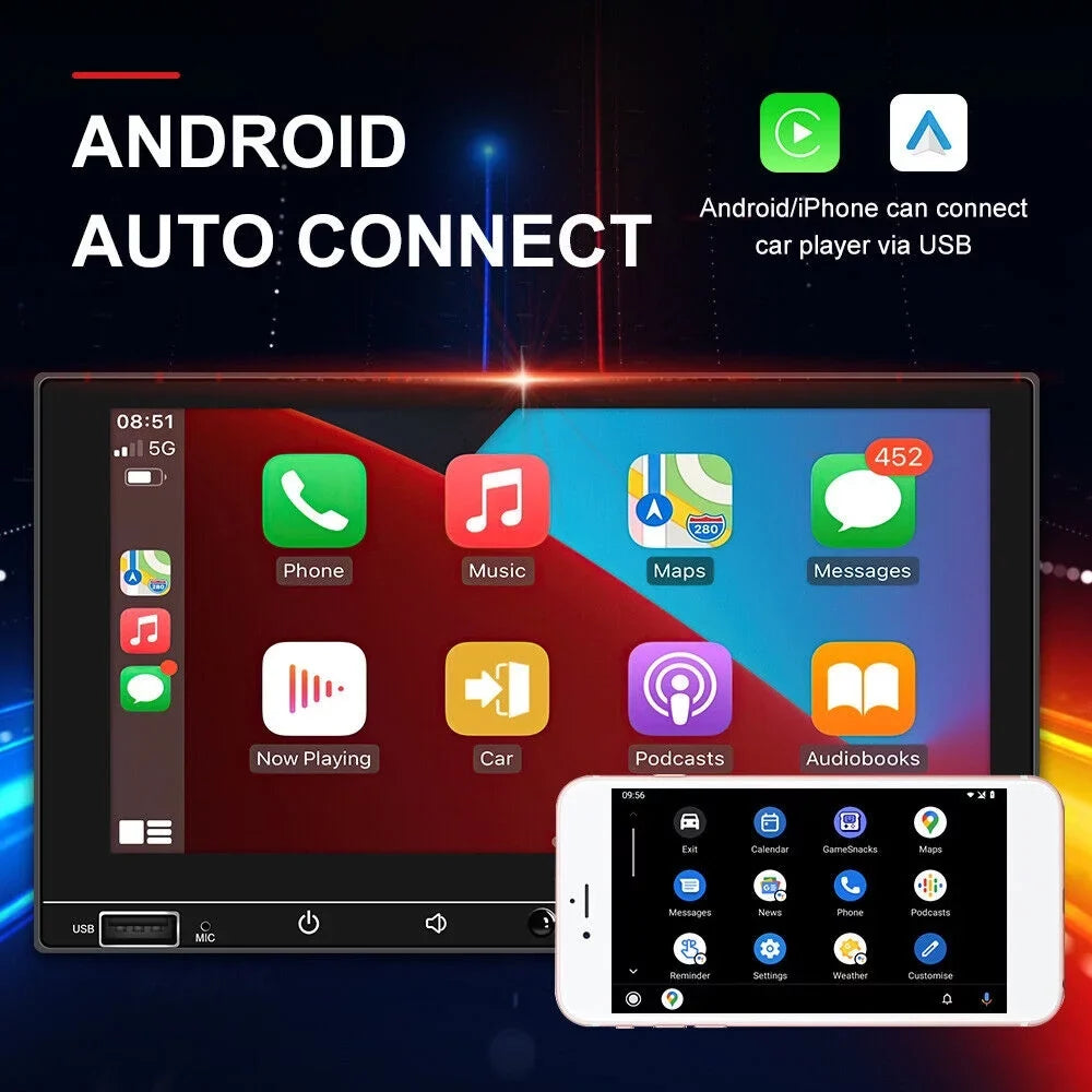 Onemayship 7" HD Screen Carplay & Android Auto MP5 Player Wired Mirror Link Bluetooth AUX Fast Charge - Car Stereo System