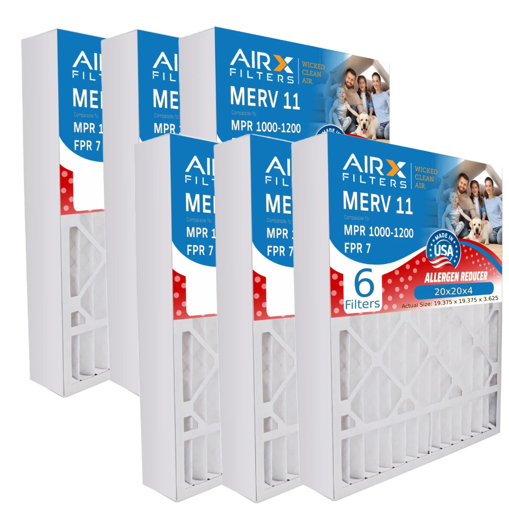 20x20x4 Air Filter MERV 11 Comparable to MPR 1000, MPR 1200 & FPR 7 Compatible with White Rodgers FR1600M-111 Premium USA Made 20x20x4 Furnace Filter 6 Pack MERV 11 by AIRX FILTERS WICKED CLEAN AIR.