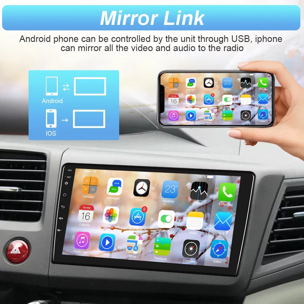 Podofo for Honda Civic 2012 2013 2014 2015 Car Stereo Radio 9'' Touch Screen Android 12 Car Player FM Bluetooth Mirror Link Wifi Gps Usb, with Backup Camera