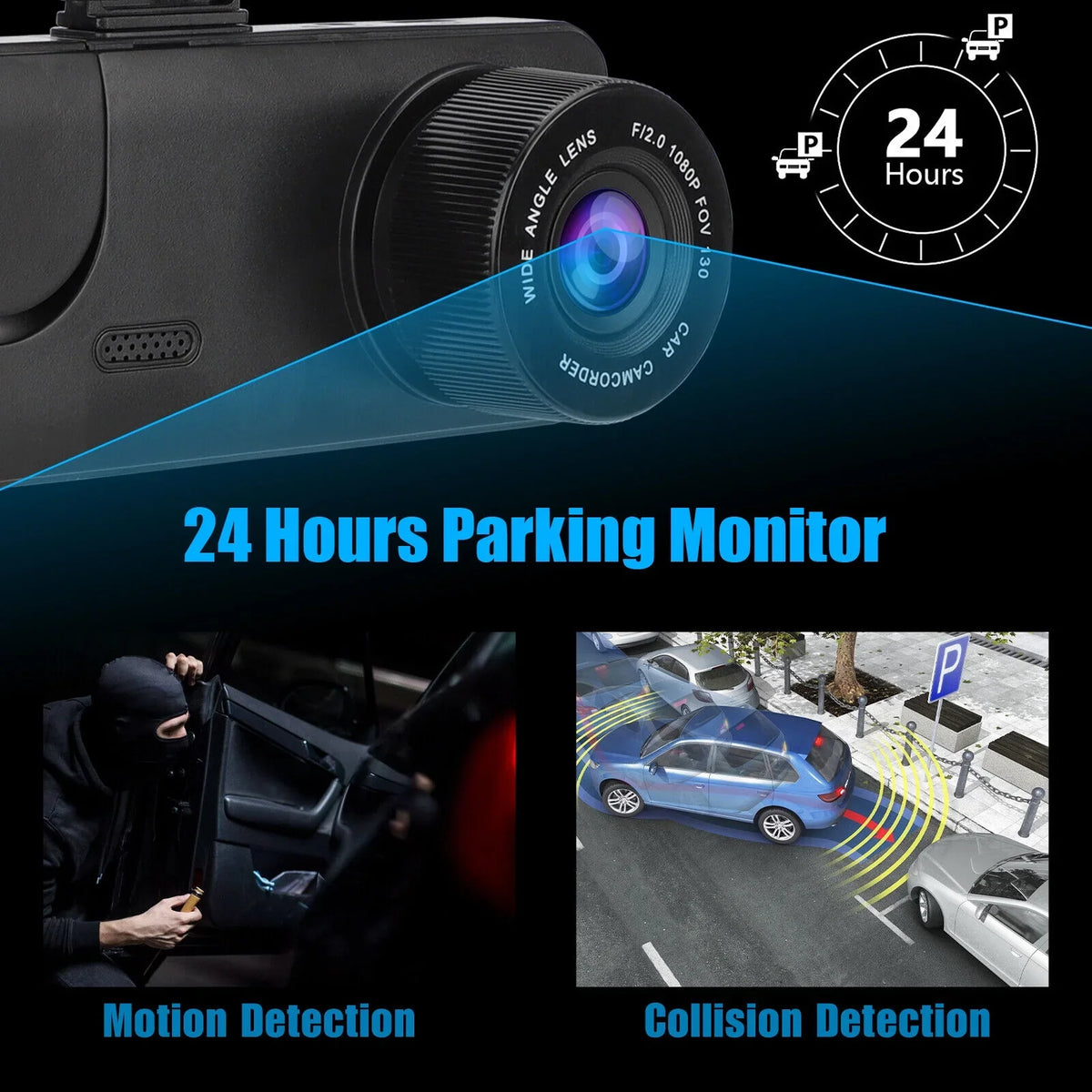 2" 1080P HD Dual Lens Car Dash Camera Interior Video Recorder G-sensor