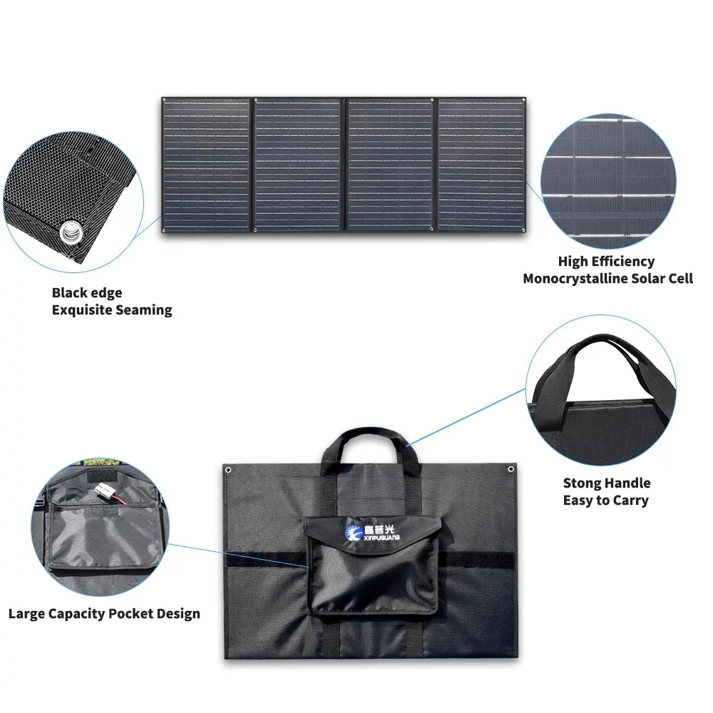 XINPUGUANG 200w 12v Foldable Solar Panel Kit 4 x 50 watt Solar Charger 20A Charge Controller for Camping, Hiking, 12 volt Outdoor Leisure Battery Power Generator Station Ebony