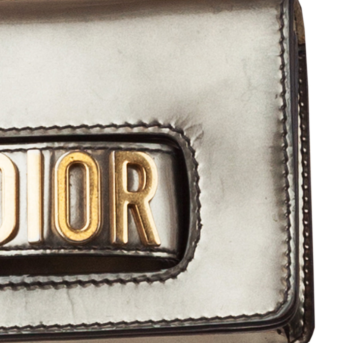 Pre-Owned Authenticated Dior JaDior Mini Chain Flap Calf Leather Gray Shoulder Bag Unisex (Good)