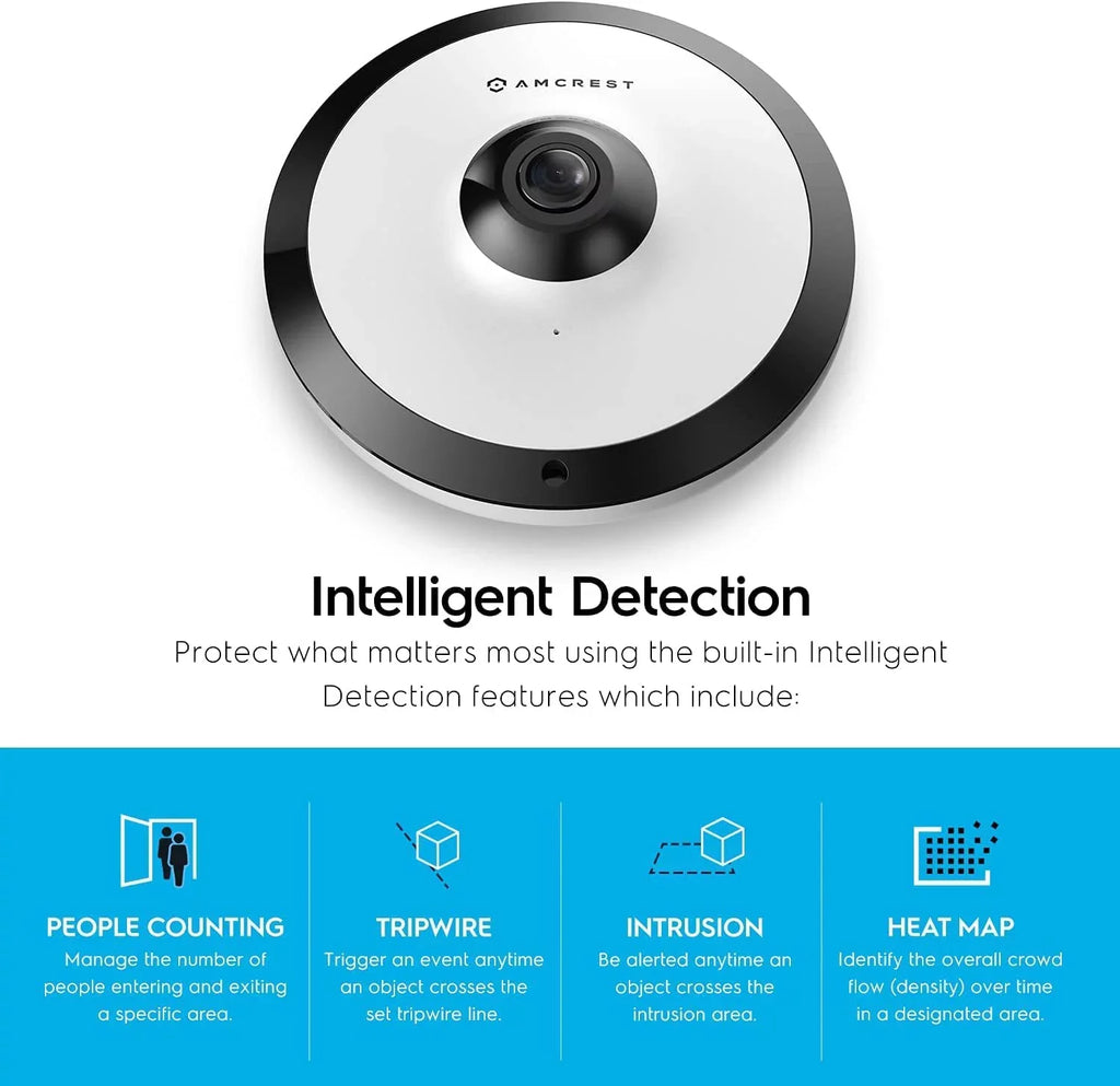 Amcrest 5-Megapixel Fisheye Camera, UltraHD Security PoE Camera Indoor, 1.4mm Lens, 33ft Nightvision, 360° Panoramic Camera Coverage, Cloud and MicroSD Recording, IP5M-F1180EW (White)