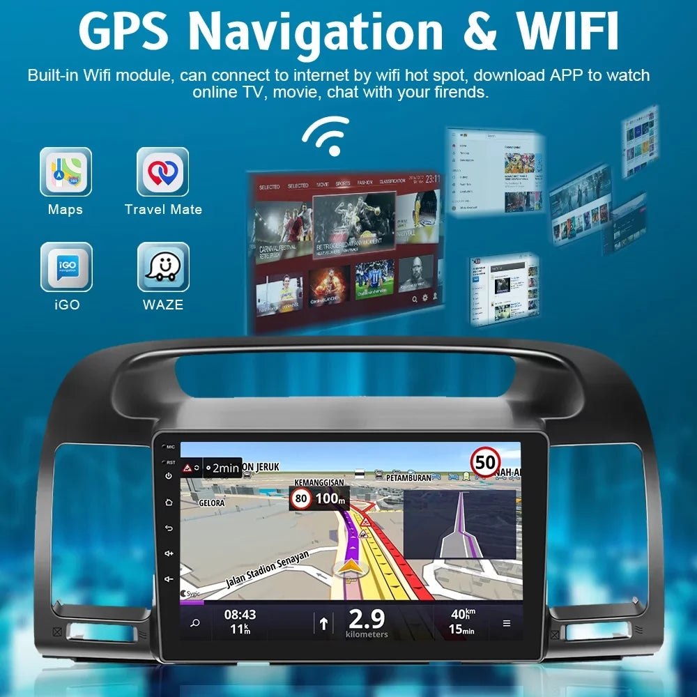 Podofo 2+64G Android 13 for Camry 2000-2003 Wireless Carplay Android Auto Mirror Link 9'' Touch Screen Car Stereo Radio WIFI GPS FM Bluetooth Hifi, AHD Backup Camera