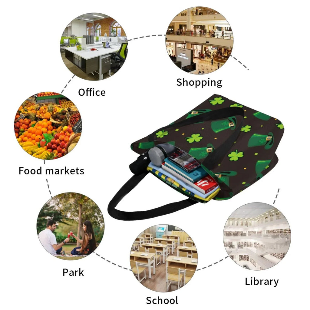 Easygdp St. Patrick's Day8 Stylish Canvas Handbag Shoulder Tote Bag, Shopping Bag with Zip, Suitable for Buying Groceries, Office, Fitness