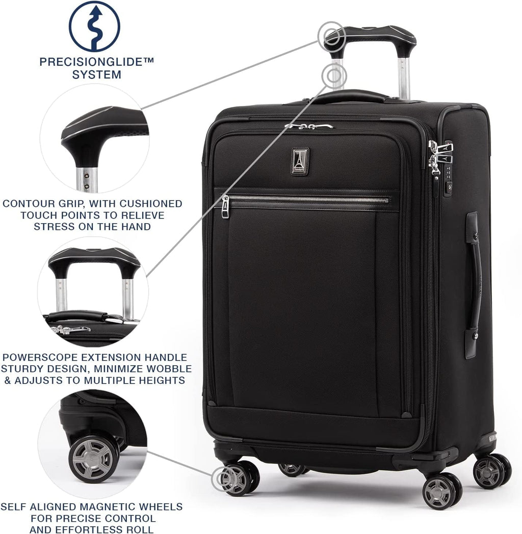 Travelpro Platinum Elite Softside Expandable Checked Luggage, 8 Wheel Spinner Suitcase, TSA Lock, Men and Women, Shadow Dark Checked Medium 25-Inch Checked-Medium 25-Inch Shadow Jet