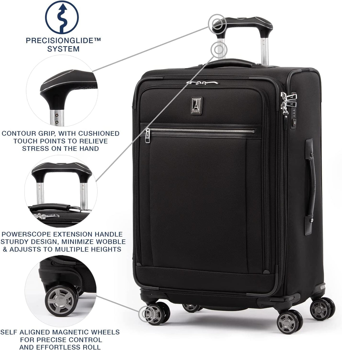 Travelpro Platinum Elite Softside Expandable Checked Luggage, 8 Wheel Spinner Suitcase, TSA Lock, Men and Women, Shadow Dark Checked Medium 25-Inch Checked-Medium 25-Inch Shadow Jet