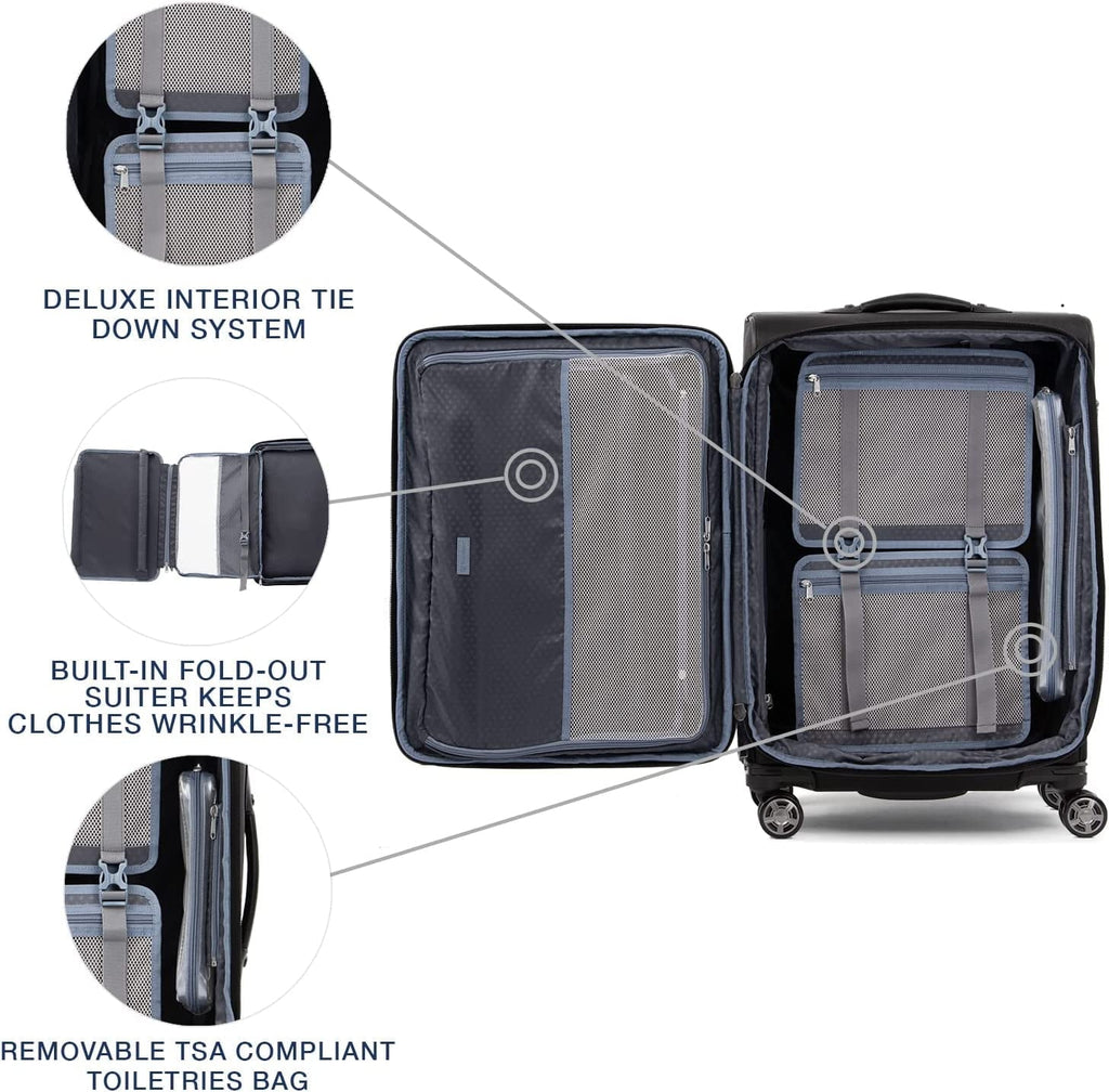 Travelpro Platinum Elite Softside Expandable Checked Luggage, 8 Wheel Spinner Suitcase, TSA Lock, Men and Women, Shadow Dark Checked Medium 25-Inch Checked-Medium 25-Inch Shadow Jet