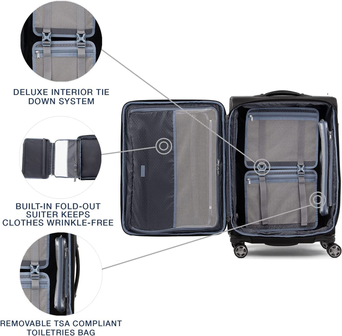 Travelpro Platinum Elite Softside Expandable Checked Luggage, 8 Wheel Spinner Suitcase, TSA Lock, Men and Women, Shadow Dark Checked Medium 25-Inch Checked-Medium 25-Inch Shadow Jet