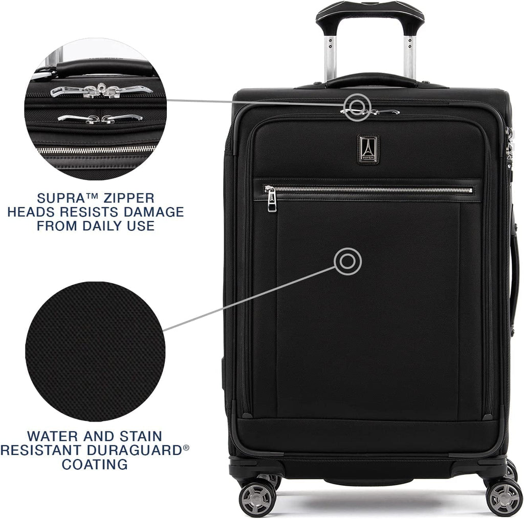 Travelpro Platinum Elite Softside Expandable Checked Luggage, 8 Wheel Spinner Suitcase, TSA Lock, Men and Women, Shadow Dark Checked Medium 25-Inch Checked-Medium 25-Inch Shadow Jet
