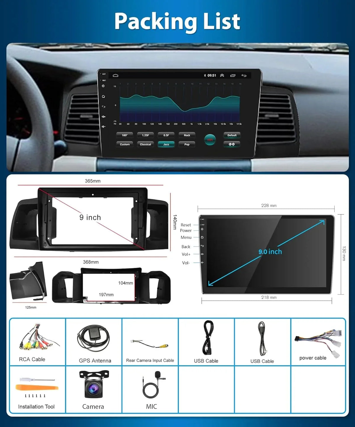 THONZER 1G+32G Android 9 Inch Car Stereo for Corolla ex 2007-2012 with Wireless Carplay, Rimoody Touch Screen Car Radio Bluetooth GPS WiFi FM Mirror Link RCA USB SWC + Backup Camera