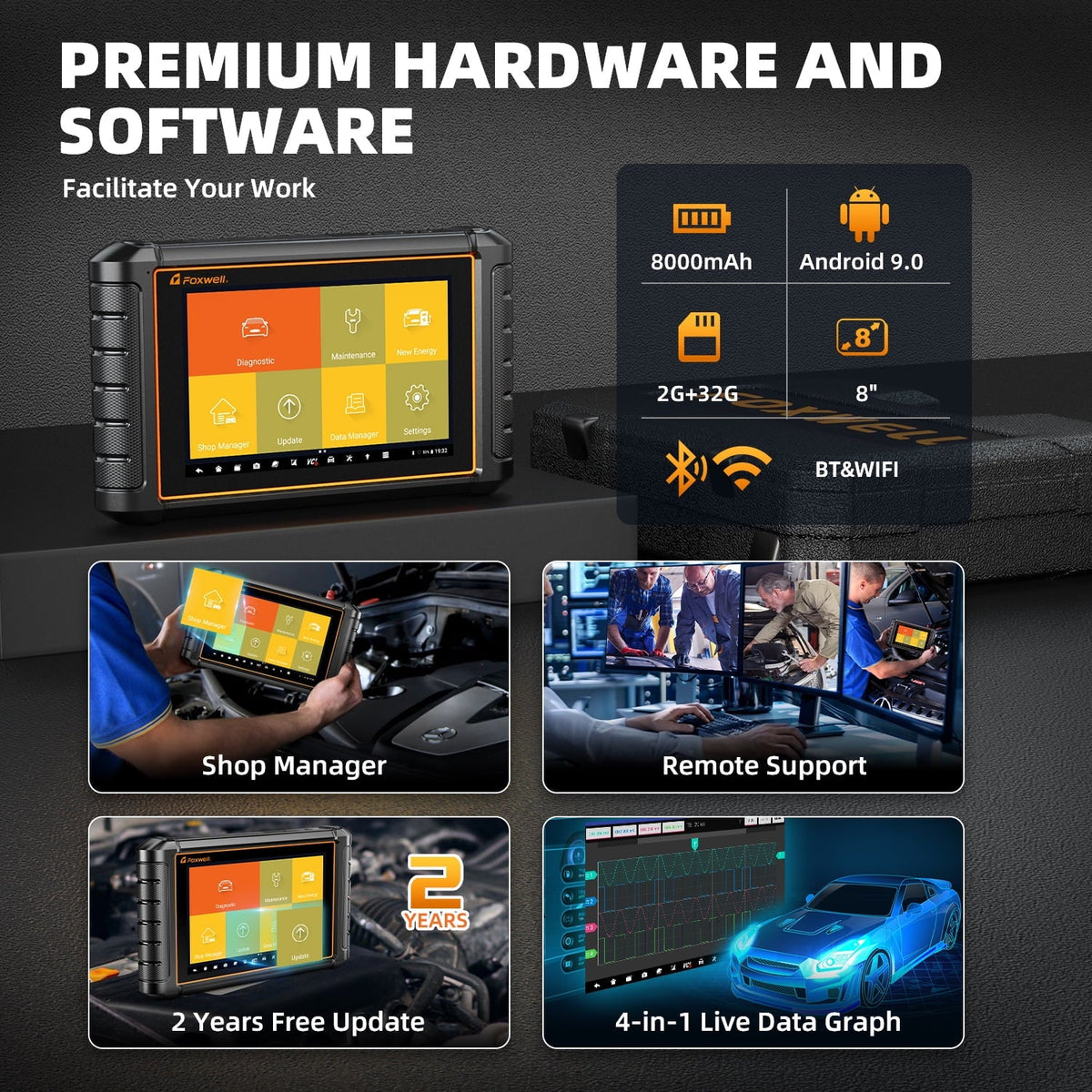 Foxwell NT909 Automotive Diagnostic Scan Tool All Systems Bi-directional Control Active Test OBD2 Scanner 30+ Reset Services Car Scanner OBDII Code Reader AutoVIN FCA AutoAuth Vehicle Analyzer