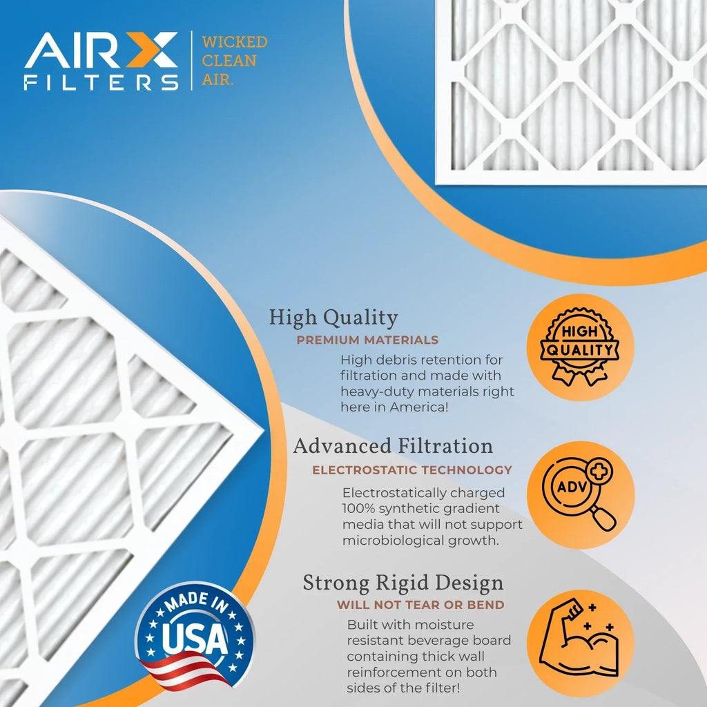 16x16x1 Air Filter MERV 8 Rating, 12 Pack of Furnace Filters Comparable to MPR 700 & FPR 5 - Made in USA by AIRX FILTERS WICKED CLEAN AIR.