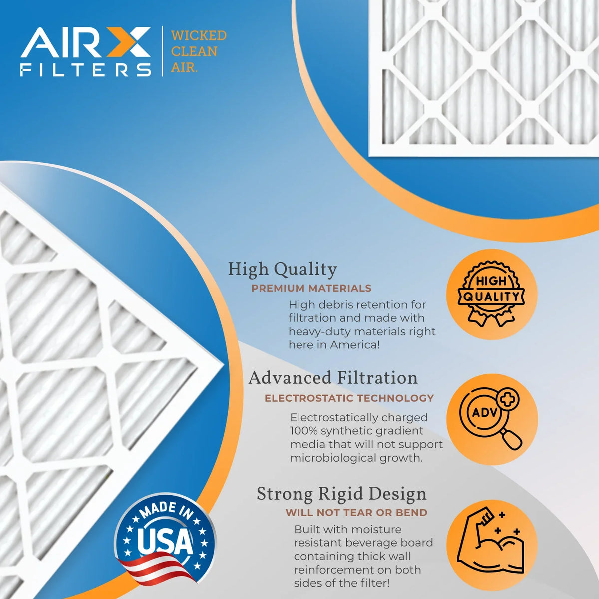 24x30x1 Air Filter MERV 8 Rating, 12 Pack of Furnace Filters Comparable to MPR 700 & FPR 5 - Made in USA by AIRX FILTERS WICKED CLEAN AIR.