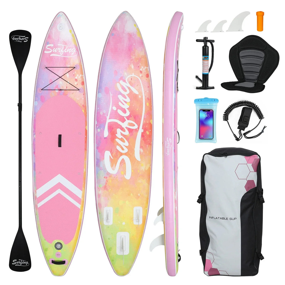 FULLWATT 11FT Stand Up Paddle Board Inflatable SUP Surfboard Complete Kit with Kayak Seat