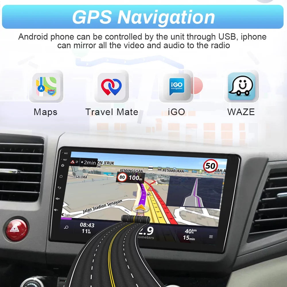 Podofo for Honda Civic 2012 2013 2014 2015 Car Stereo Radio 9'' Touch Screen Android 12 Car Player FM Bluetooth Mirror Link Wifi Gps Usb, with Backup Camera