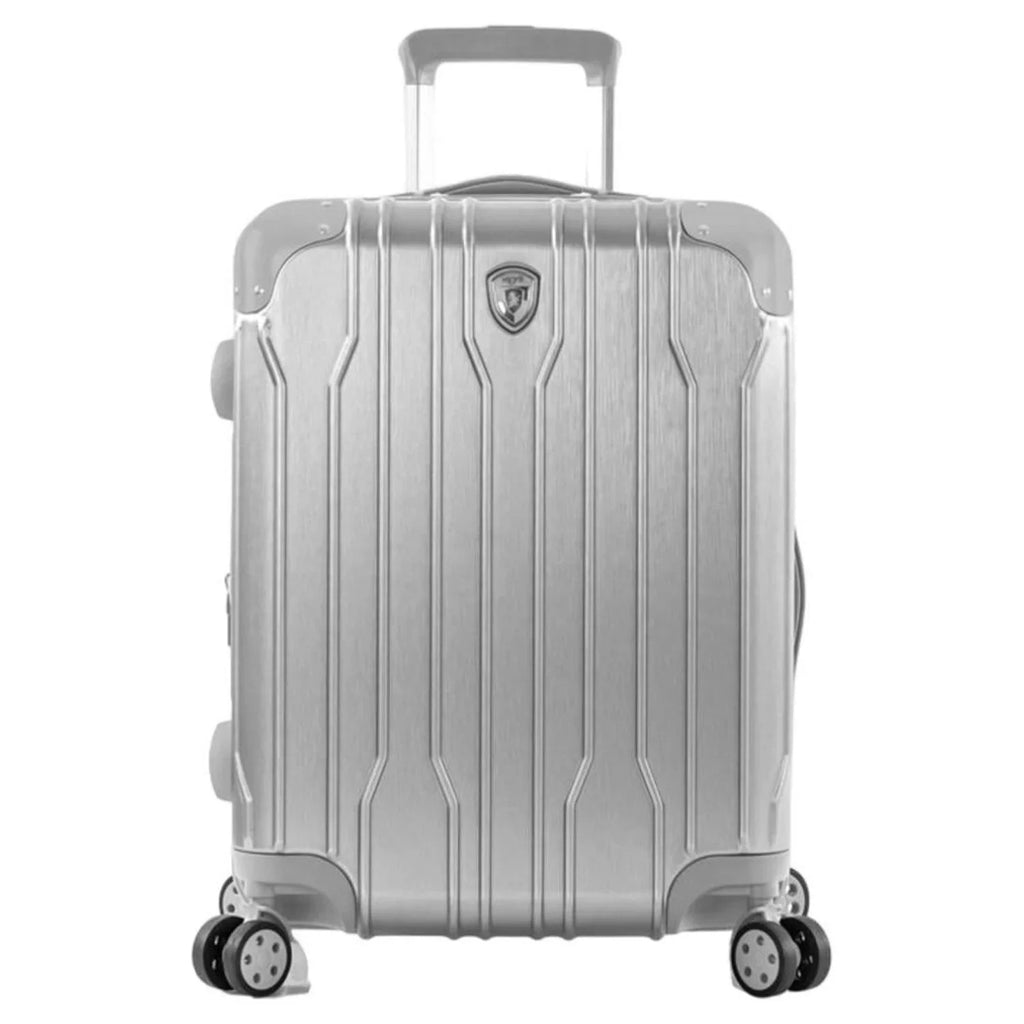 Heys Xtrak 21-Inch Load TSA Combination Lock, Expandable, Telescopic Handle System Carry-On Luggage with Spinner Wheels Silver