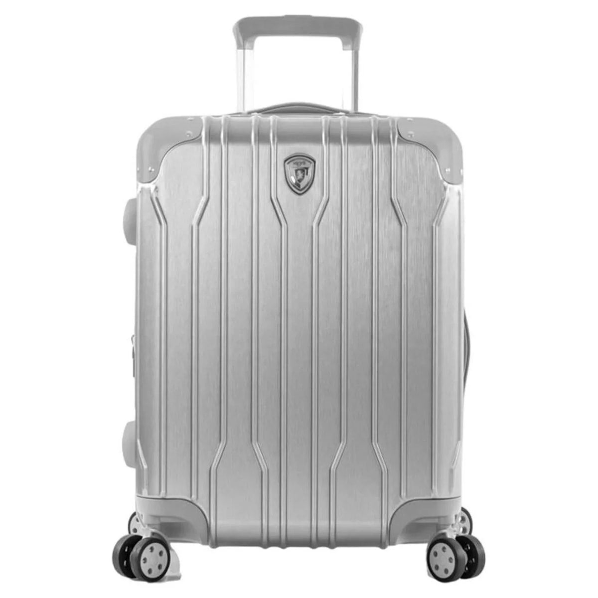 Heys Xtrak 21-Inch Load TSA Combination Lock, Expandable, Telescopic Handle System Carry-On Luggage with Spinner Wheels Silver