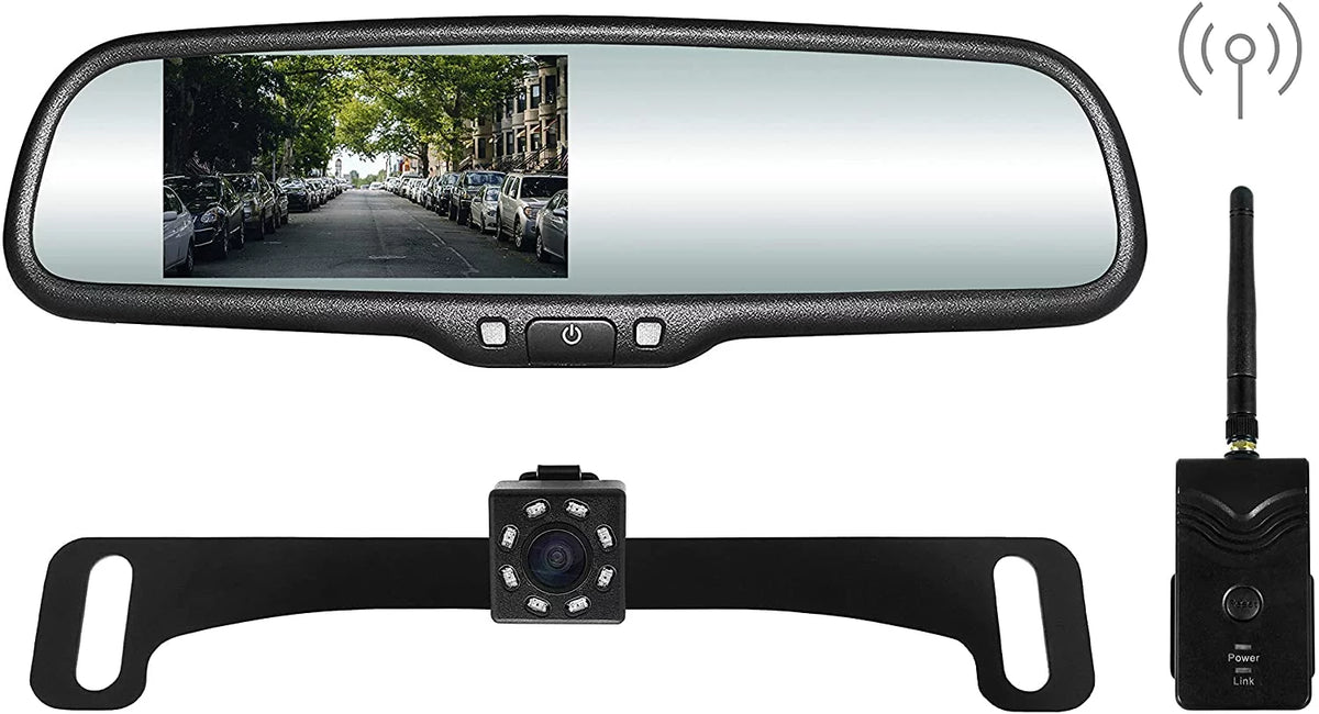 Master Taiaters OEM Rear View Mirror with 4.3” LCD Screen, Wireless Transmitter & Waterproof 170° LED Backup Camera Kit - Universal Fit for All Cars